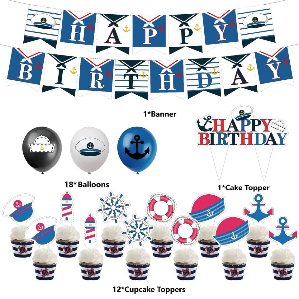 Ahoy Matey Birthday Party Theme - Nautical Navy - Party Kit