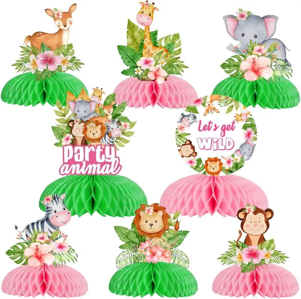 Wildlife Whimsy: 'Let's Get Wild' Jungle Animals Honeycomb Centerpieces - Table Decor