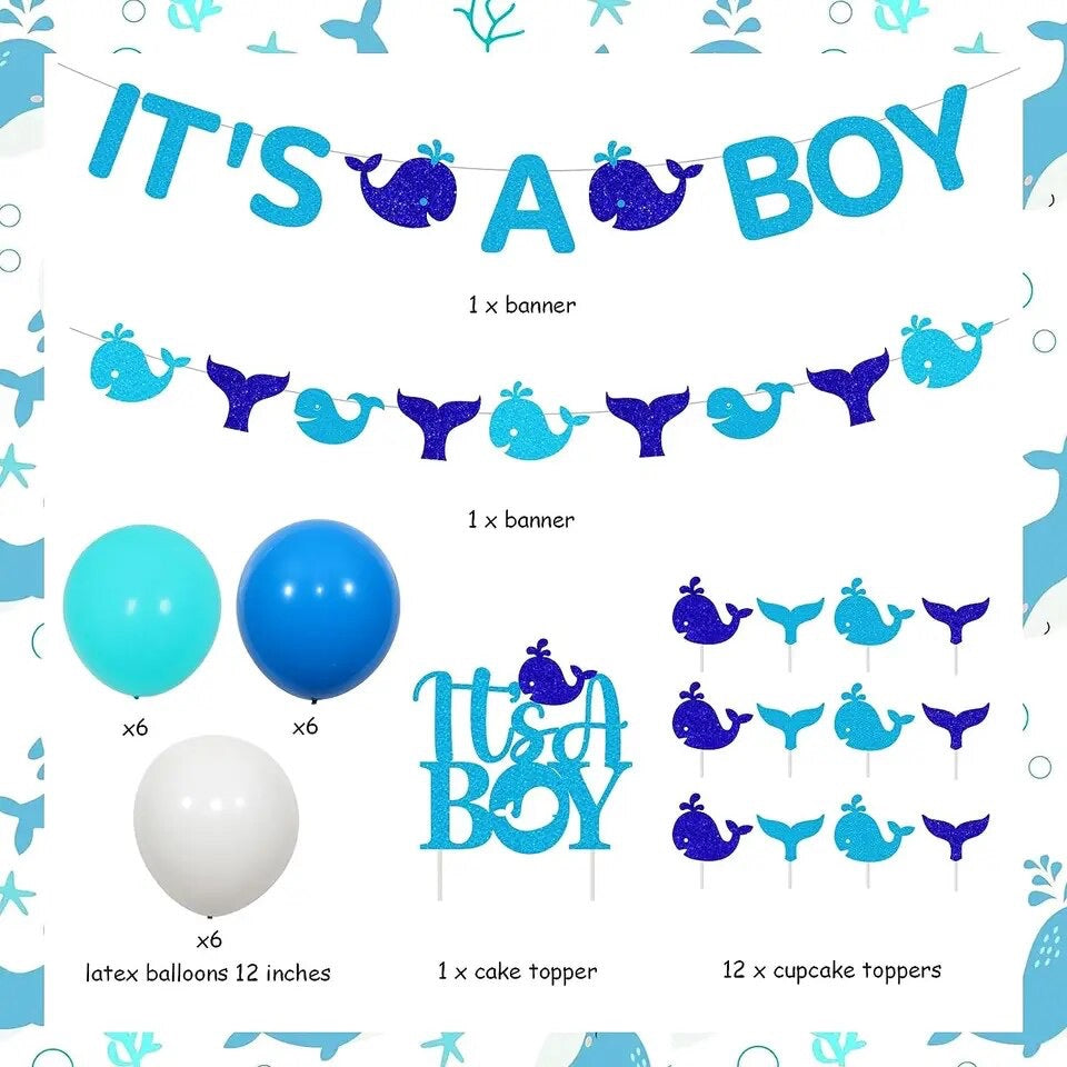 Oceanic Arrival: 'It's A Boy' Whale Baby Shower - Party Kit