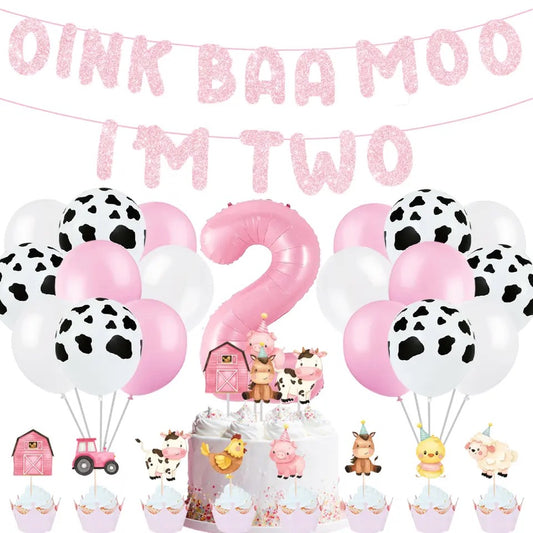 Down on the Farm: Pink 'OINK BAA MOO I'm Two' Birthday - Party Kit