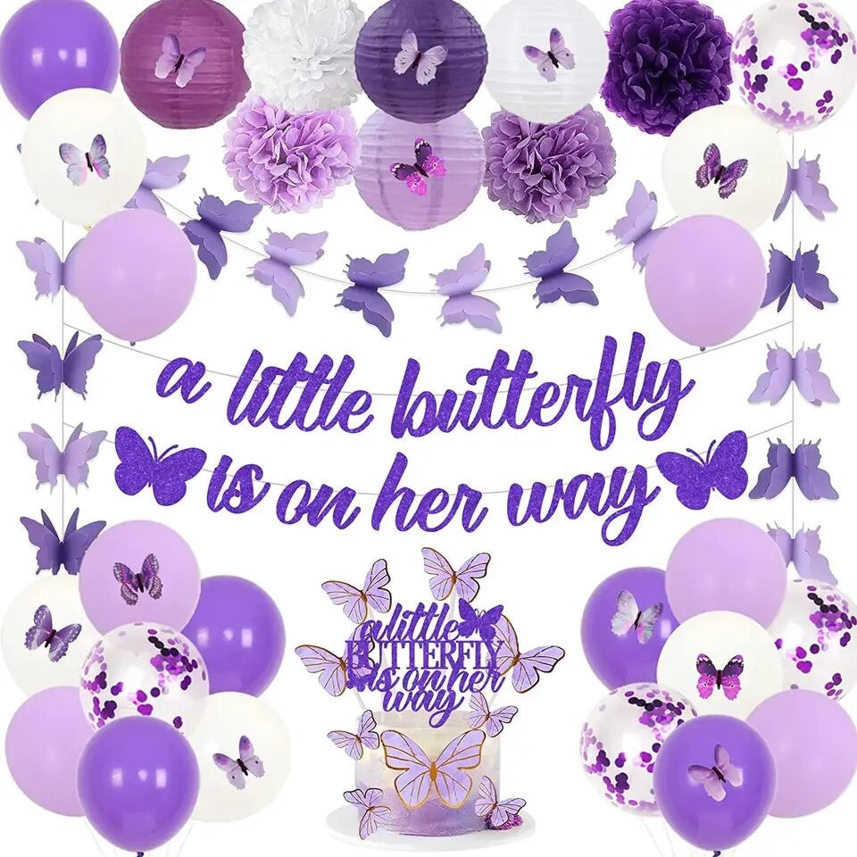 Lavender Flutter: 'A Little Butterfly Is on The Way' - Party Kit