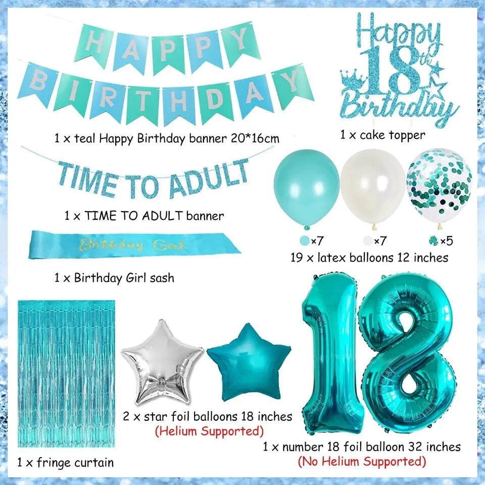 Teal Blue Elegance - Celebrate 18 Foil Extravaganza - Party Kit