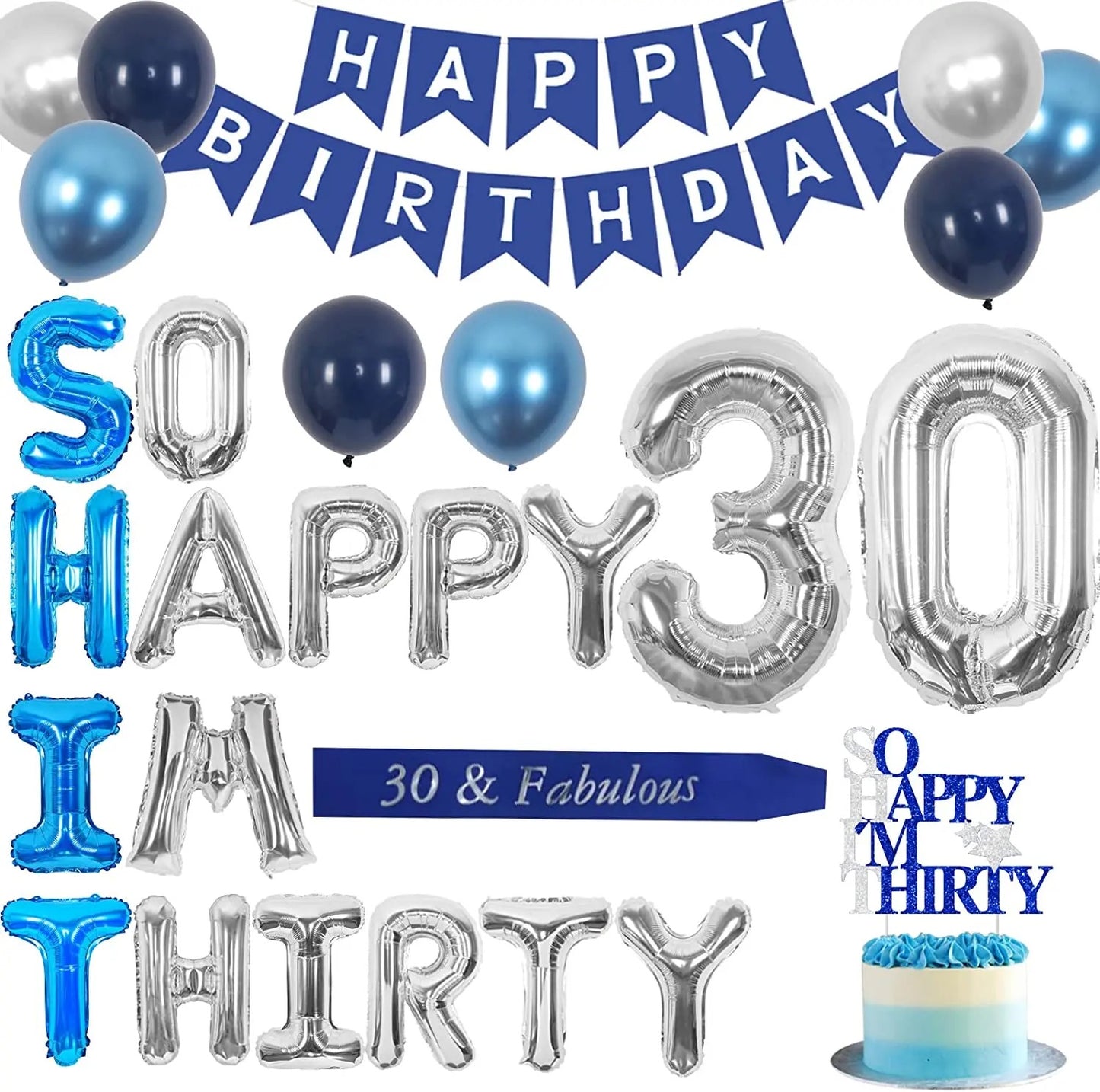 So Happy I’m Thirty: Blue & Silver Elegance - Party Kit