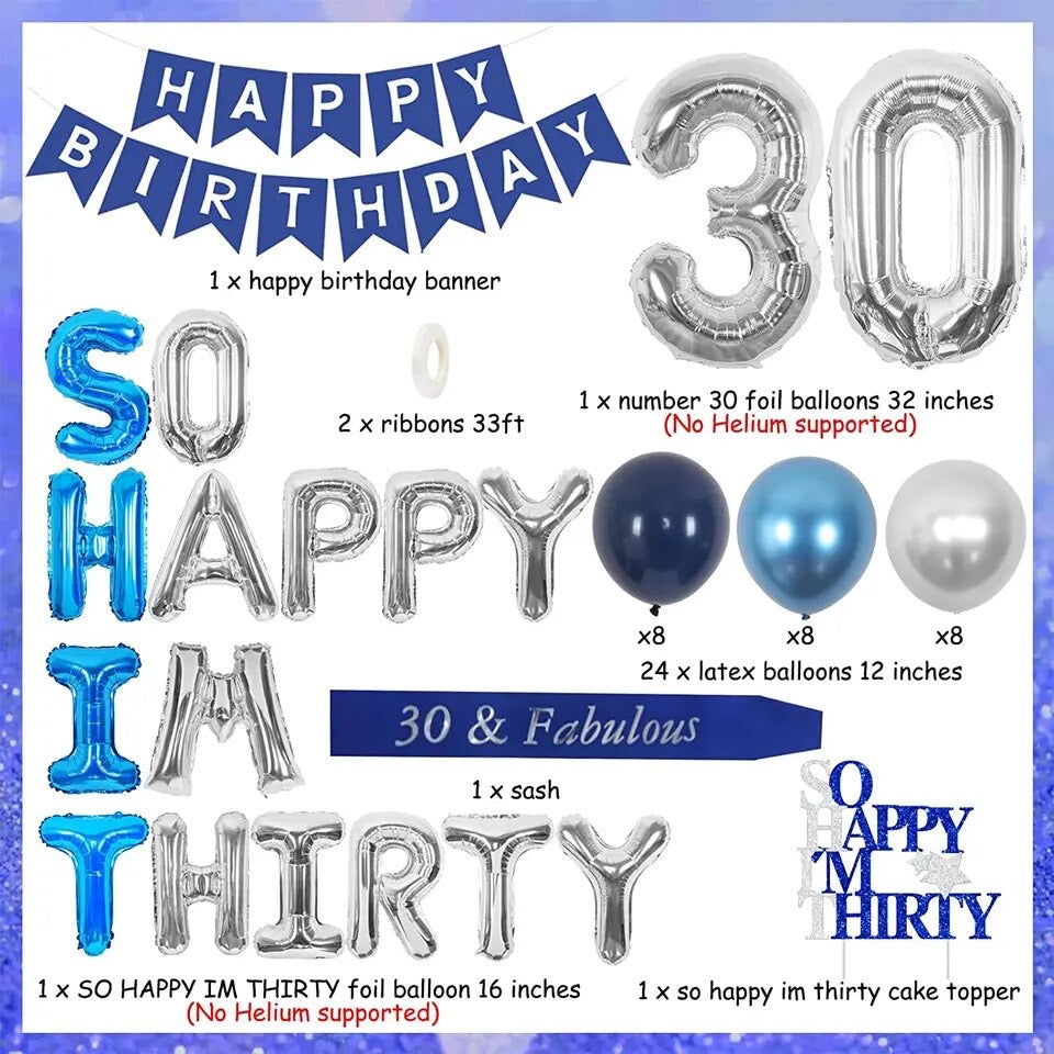 So Happy I’m Thirty: Blue & Silver Elegance - Party Kit