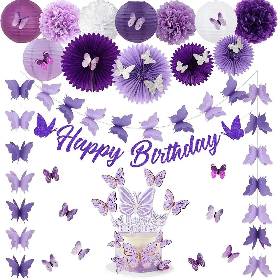 Fluttering Fantasy: Purple Butterfly Birthday Extravaganza - Party Kit