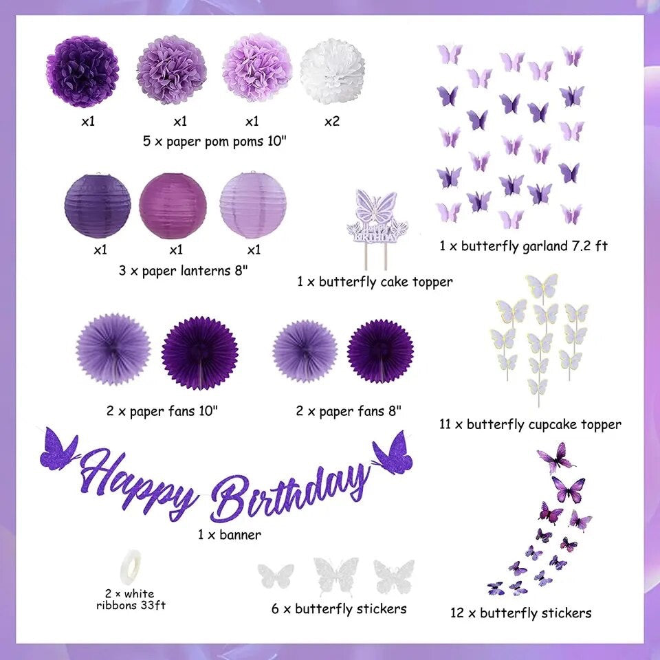 Fluttering Fantasy: Purple Butterfly Birthday Extravaganza - Party Kit