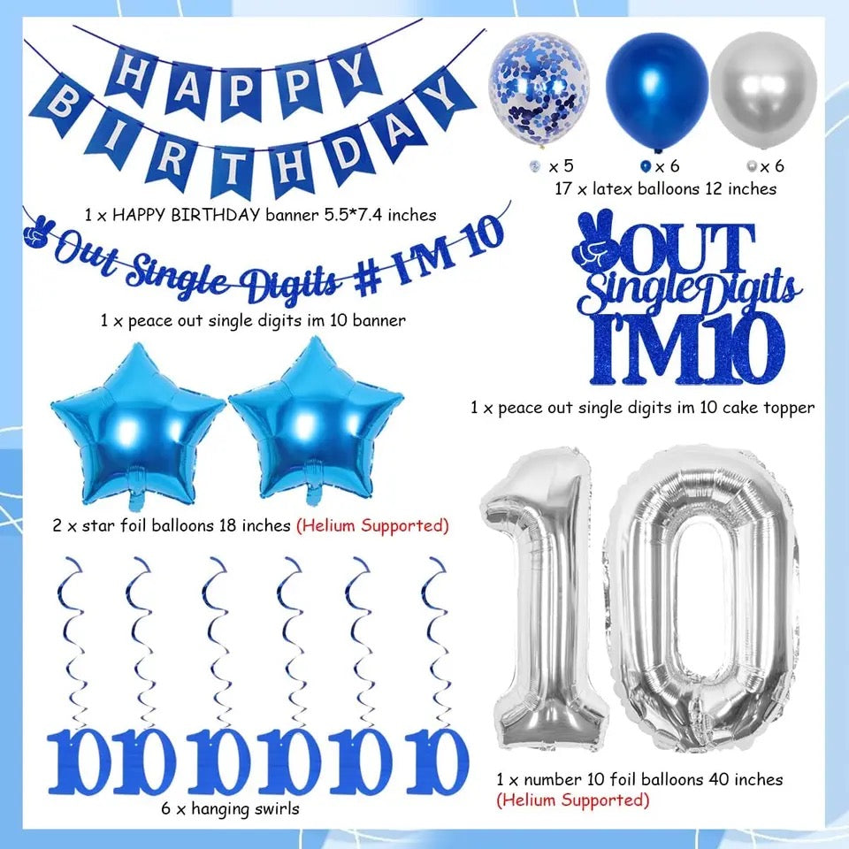 Decade to Celebrate: Blue Peace Out 10th Birthday - Party Kit