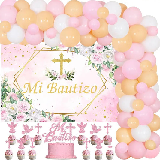 Divine Blessings Blossom: 'Mi Bautizo Pink' - Party Kit