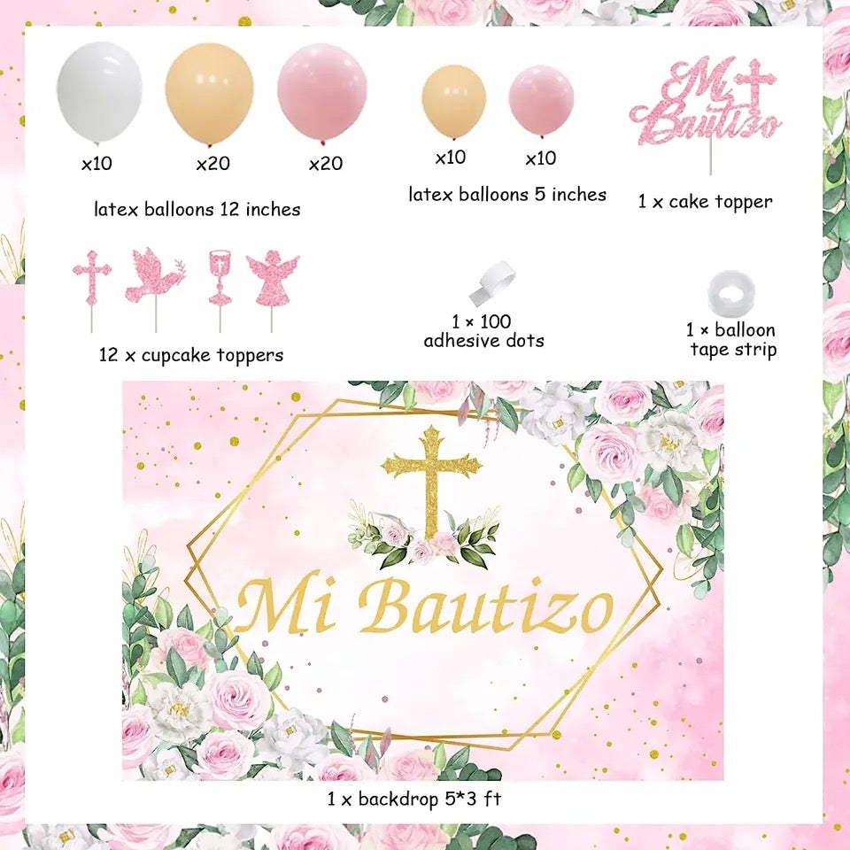 Divine Blessings Blossom: 'Mi Bautizo Pink' - Party Kit