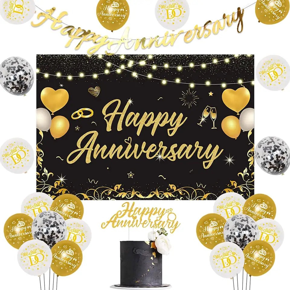 Elegant Epoch: 'Black & Gold Bliss' Wedding Anniversary - Party Kit