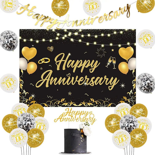 Elegant Epoch: 'Black & Gold Bliss' Wedding Anniversary - Party Kit