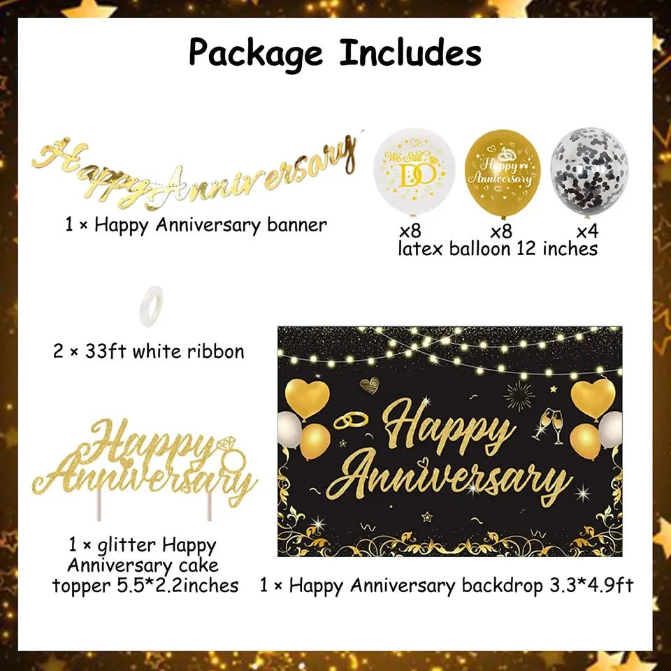 Elegant Epoch: 'Black & Gold Bliss' Wedding Anniversary - Party Kit