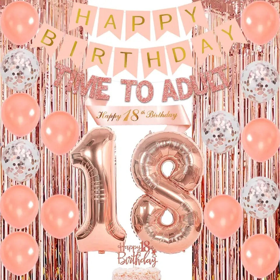 Time to Adult in Style: Rose Gold 18th Birthday - Party Kit