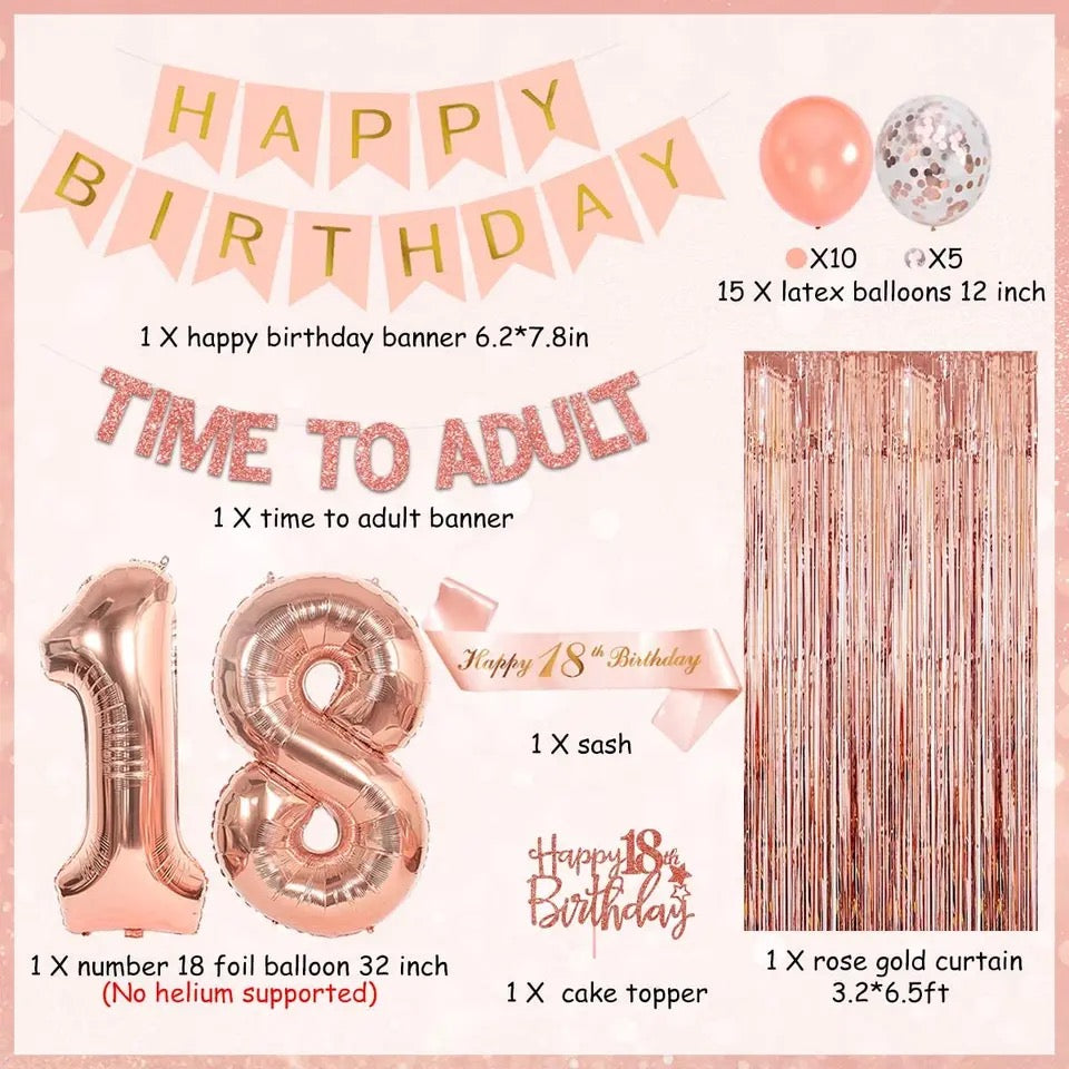 Time to Adult in Style: Rose Gold 18th Birthday - Party Kit