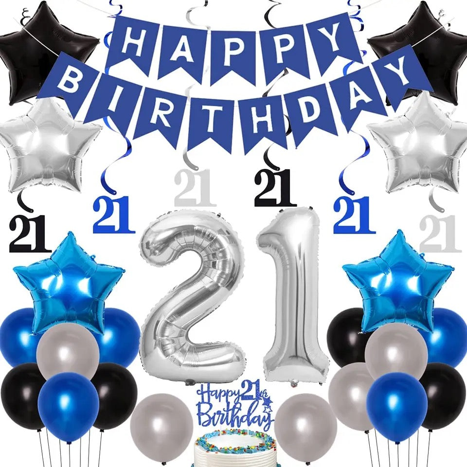 Sleek Soiree: '21st Birthday Blue & Silver' - Party Kit