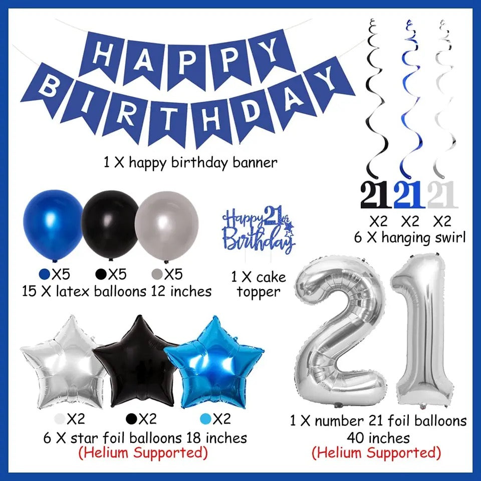 Sleek Soiree: '21st Birthday Blue & Silver' - Party Kit