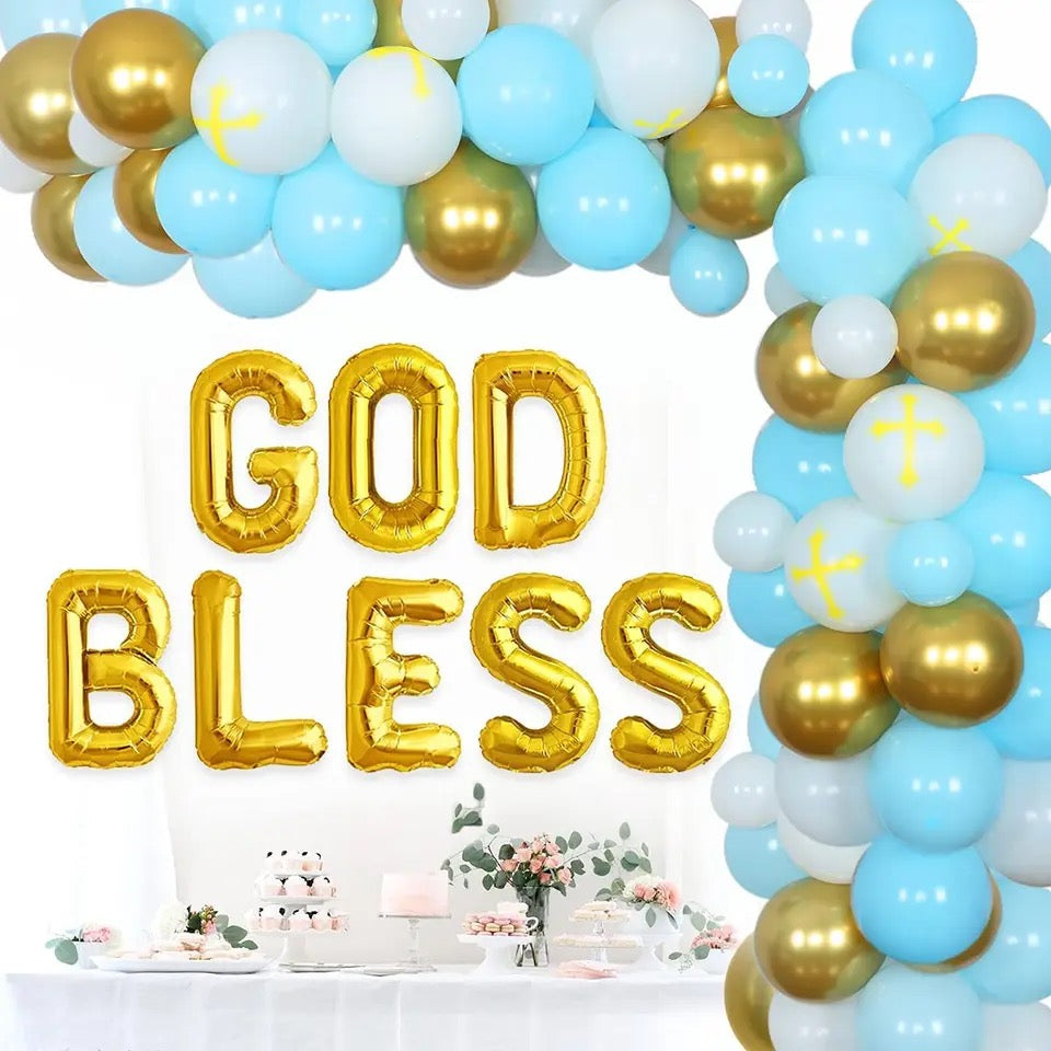 Divine Delight: 'God Bless' Blue and White Christening - Party Kit