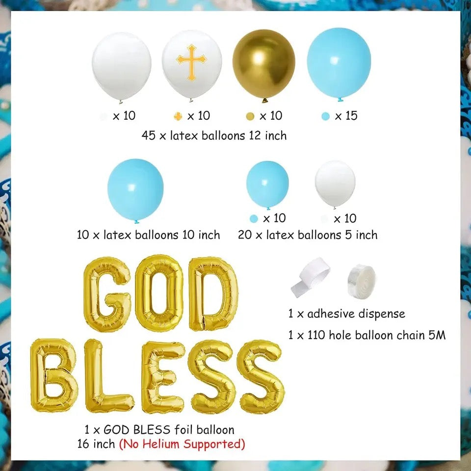 Divine Delight: 'God Bless' Blue and White Christening - Party Kit