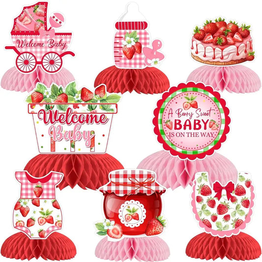 Berry Sweet Baby Delight: Strawberry Shower Honeycomb Set - Table Decor