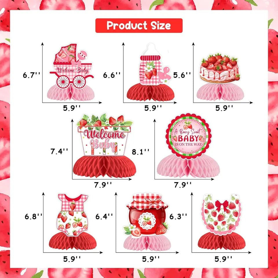 Berry Sweet Baby Delight: Strawberry Shower Honeycomb Set - Table Decor