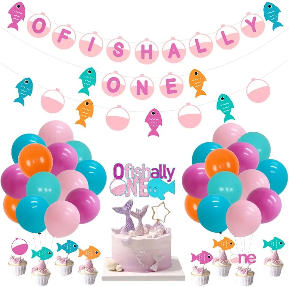 O-Fish-Ally Adorable: Pink Fish 1st Birthday - Party Kit