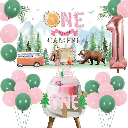 One Happy Camper Pink: Girls’ Wilderness 1st Birthday - Party Kit