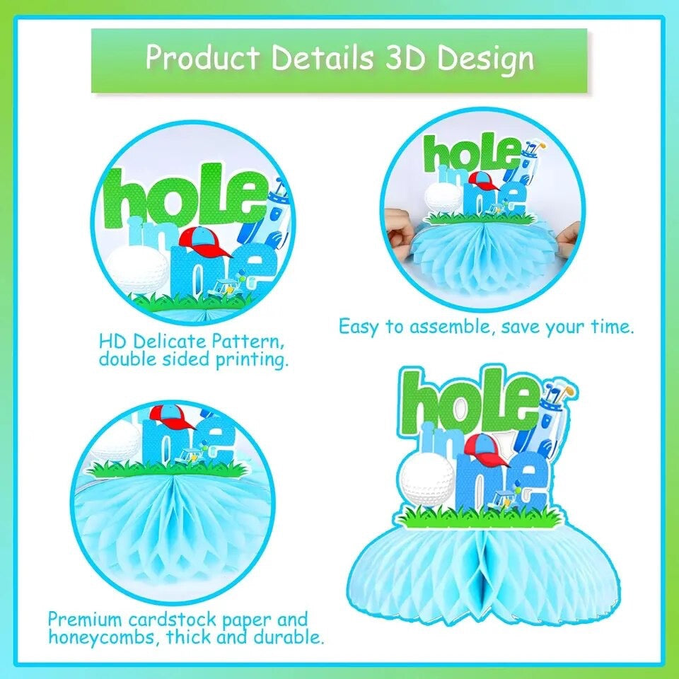 Fore the Love of Golf: 'Hole in One' First Birthday Sports Honeycomb Set - Table Decor