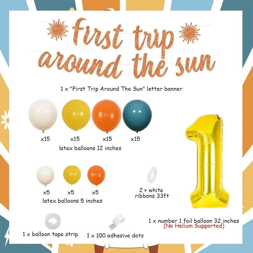 Golden Sunrise Soirée: Boho Sun 1st Birthday - Party Kit