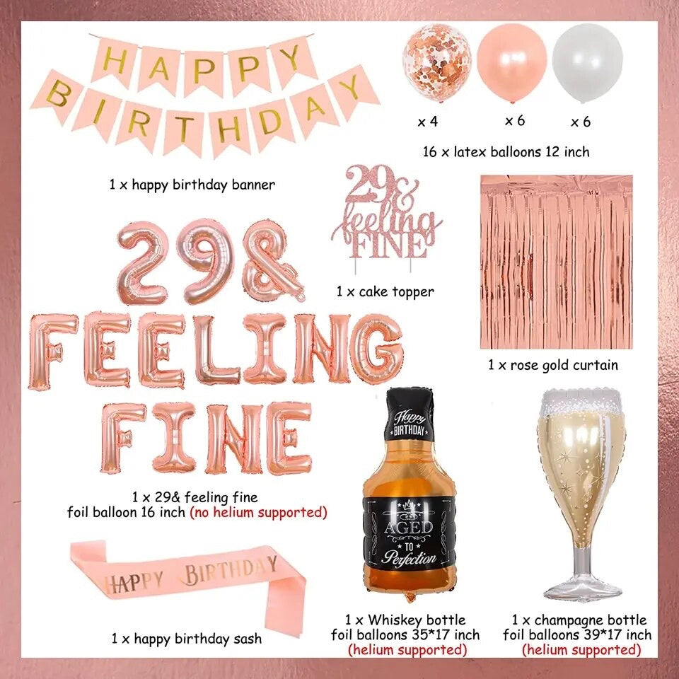 Sparkling Sophistication: '29 & Feeling Fine' Rose Gold - Party Kit