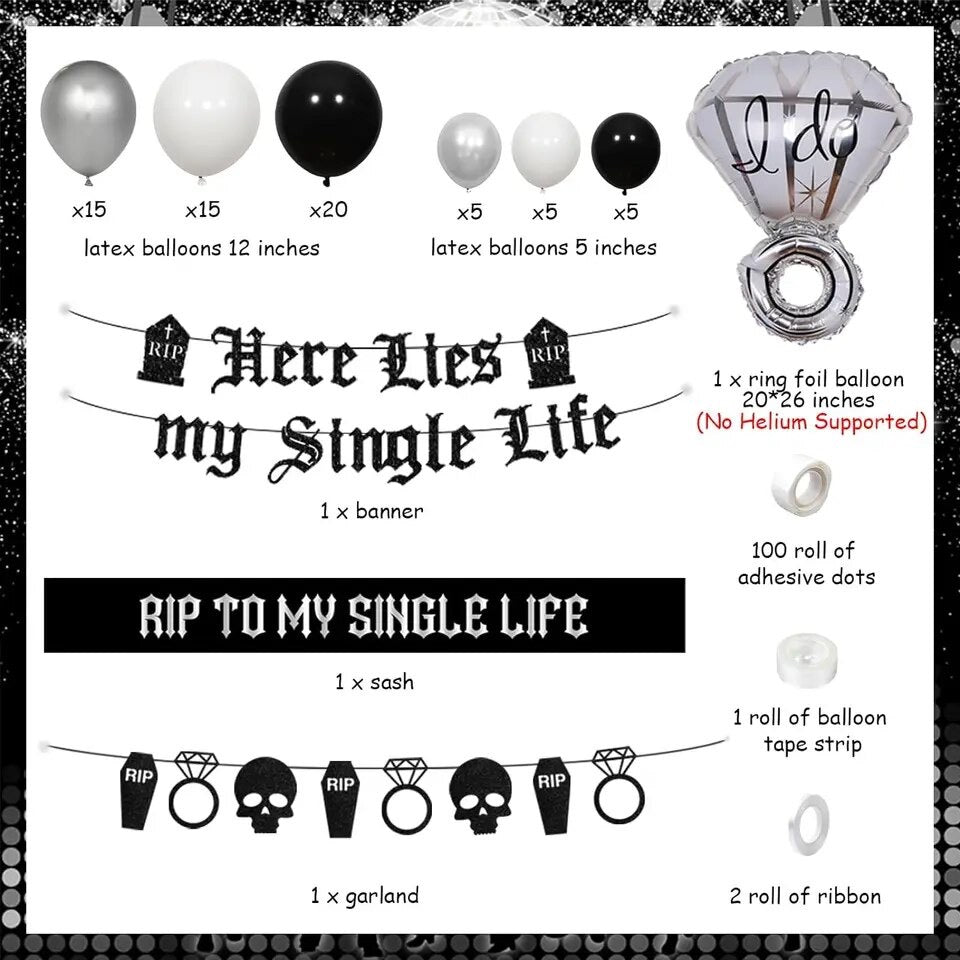 Black RIP Single Life: Bachelorette Decorations - Party Kit