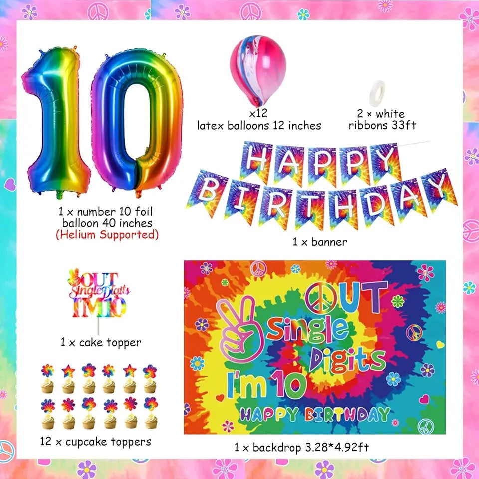 Groovy Good Vibes: 'Tie Dye Ten' Hippie Birthday - Party Kit