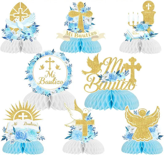 Divine Blessings: 'Mi Bautizo' Baptism & First Communion Honeycomb Centrepieces - Table Decor