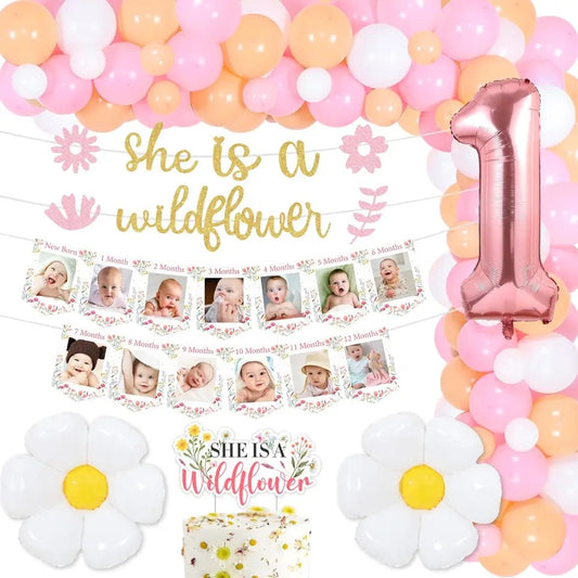 Blooming Beginnings: 'She is A Wild Flower' 1st Birthday - Party Kit