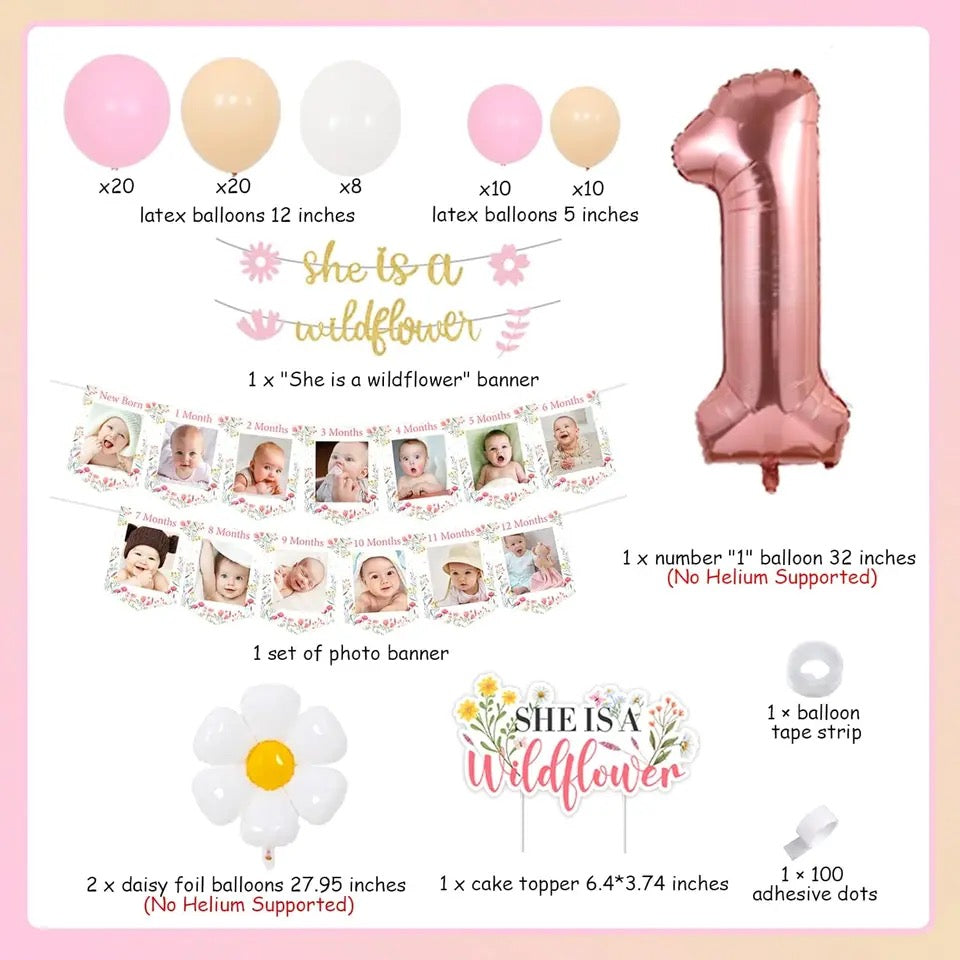 Blooming Beginnings: 'She is A Wild Flower' 1st Birthday - Party Kit