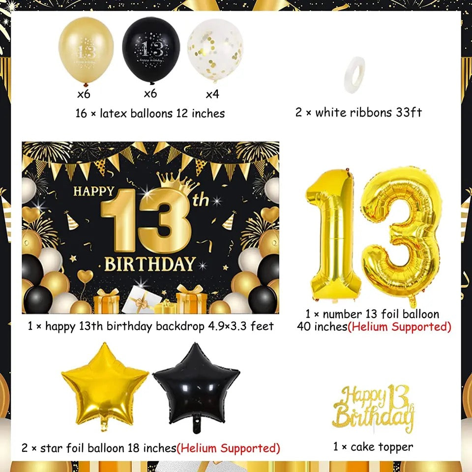 Teen Deluxe: Black Gold 13th Birthday - Party Kit