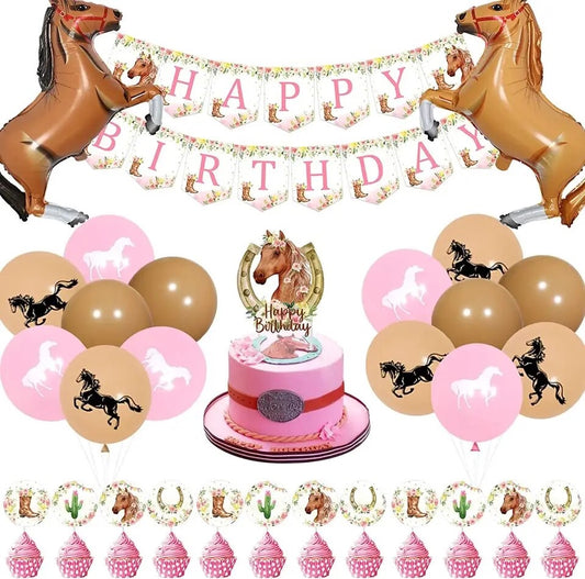 Giddy Up Glam: Pink Floral Horse Birthday - Party Kit