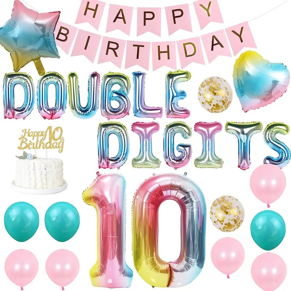 Rainbow Pastel Paradise: Double Digits 10th - Party Kit