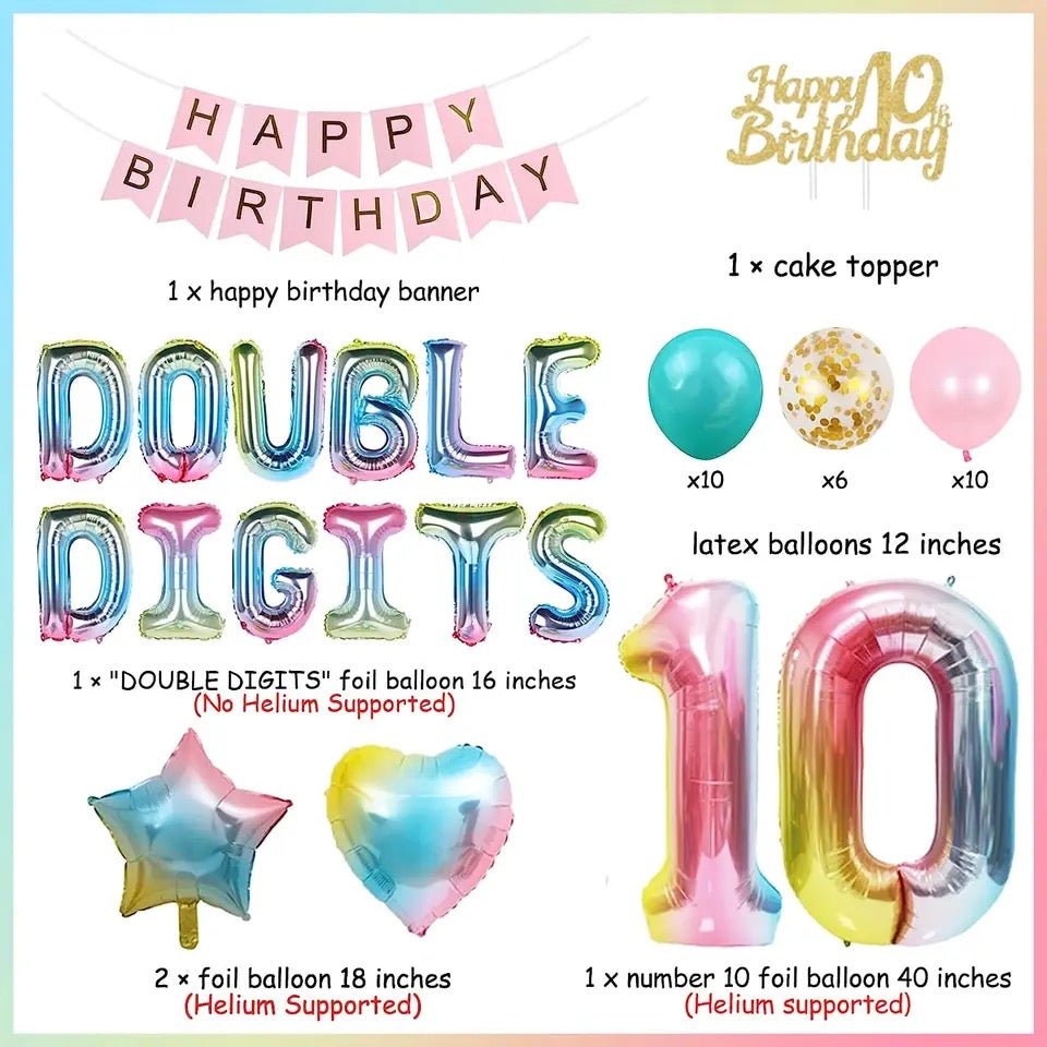 Rainbow Pastel Paradise: Double Digits 10th - Party Kit