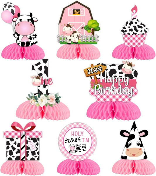 Holy Cow I'm One! Pink Farmyard Fun Honeycomb Centrepiece - Table Decor