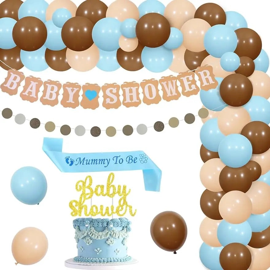 Blue & Brown Bliss: Serene Celebration Baby Shower - Party Kit