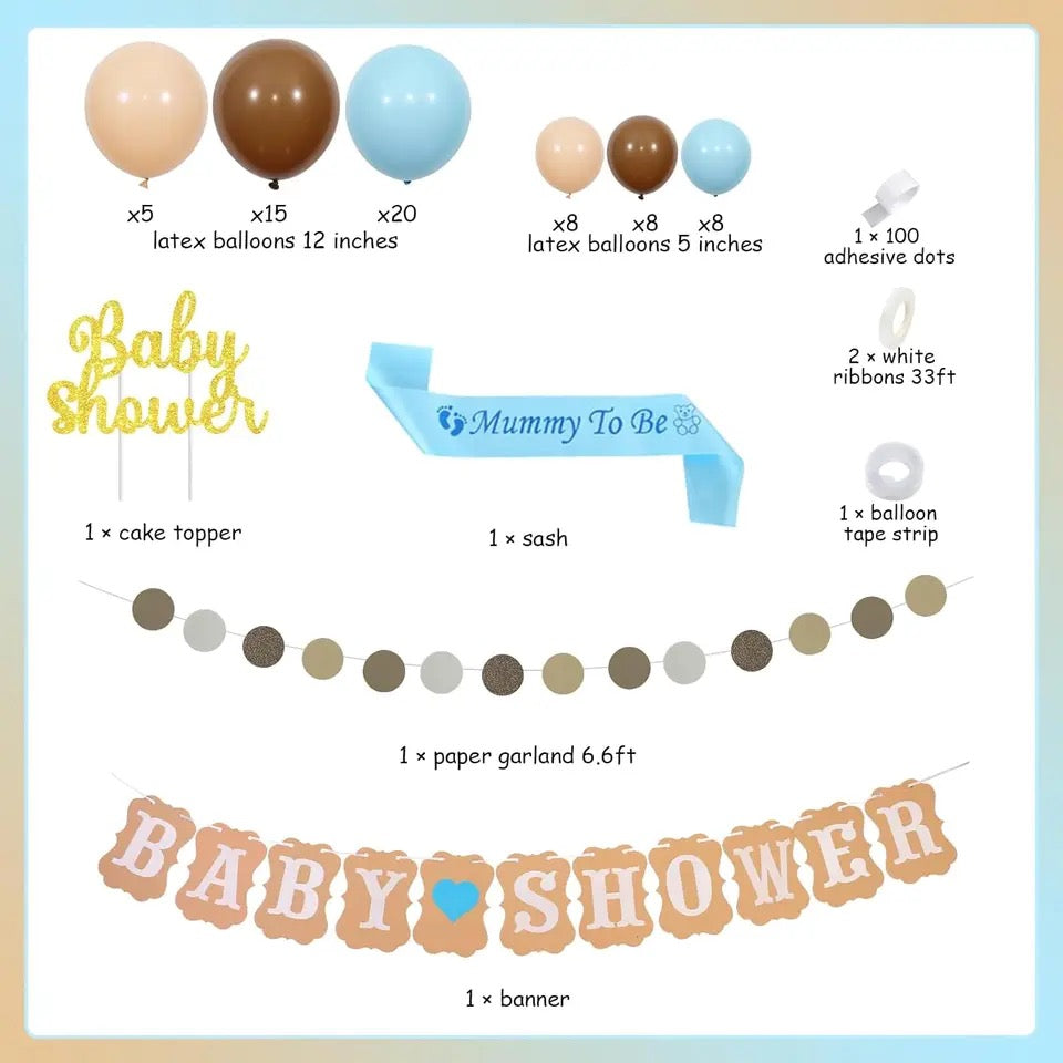 Blue & Brown Bliss: Serene Celebration Baby Shower - Party Kit