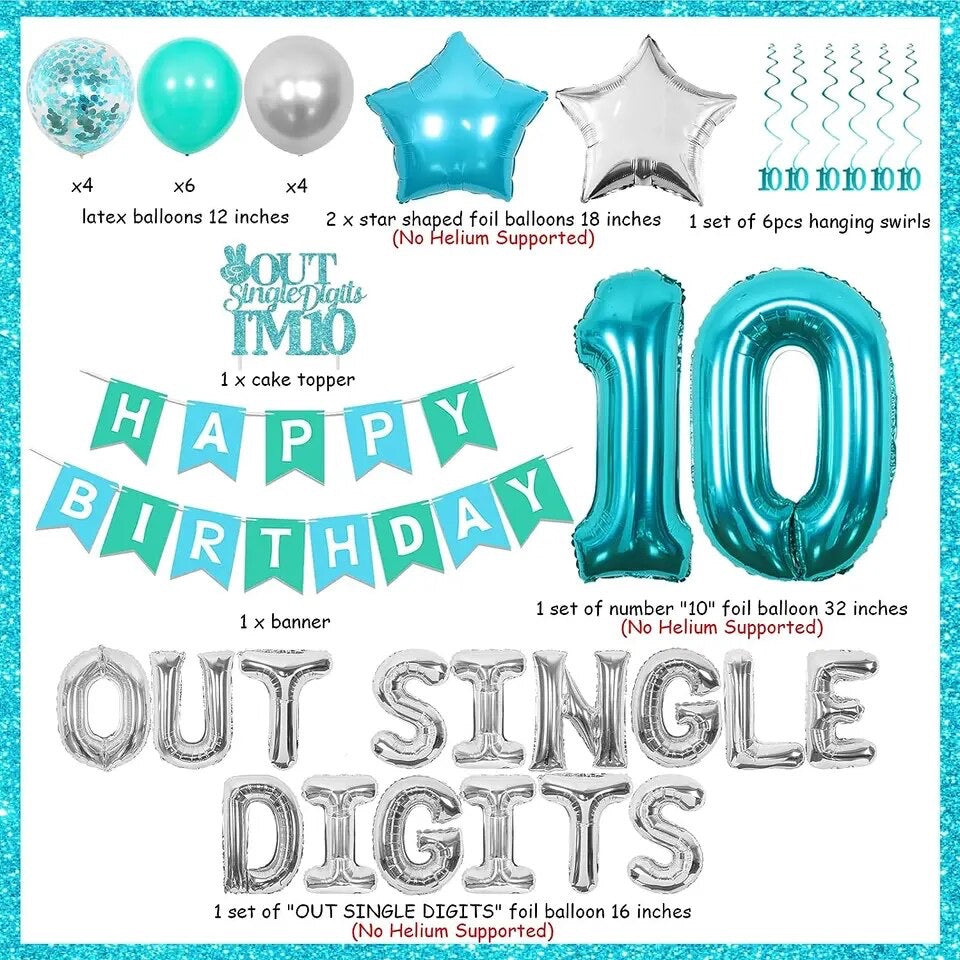 Turquoise Transition: Teal Blue 10th Birthday - Party Kit