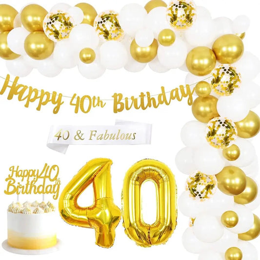 Golden Milestone Elegance: Gold & White 40th Birthday - Party Kit