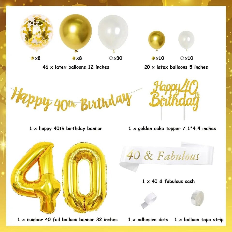 Golden Milestone Elegance: Gold & White 40th Birthday - Party Kit