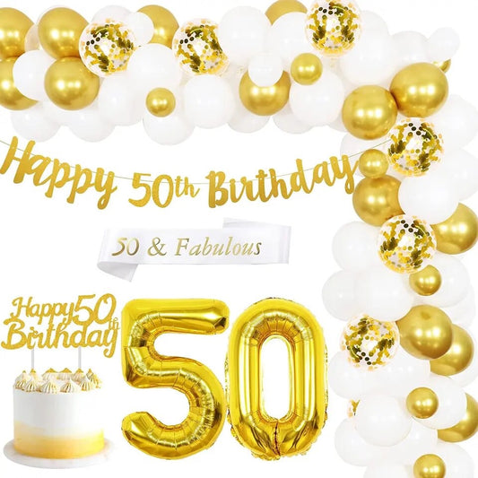 Golden Jubilee Joy: Gold & White 50th Birthday - Party Kit