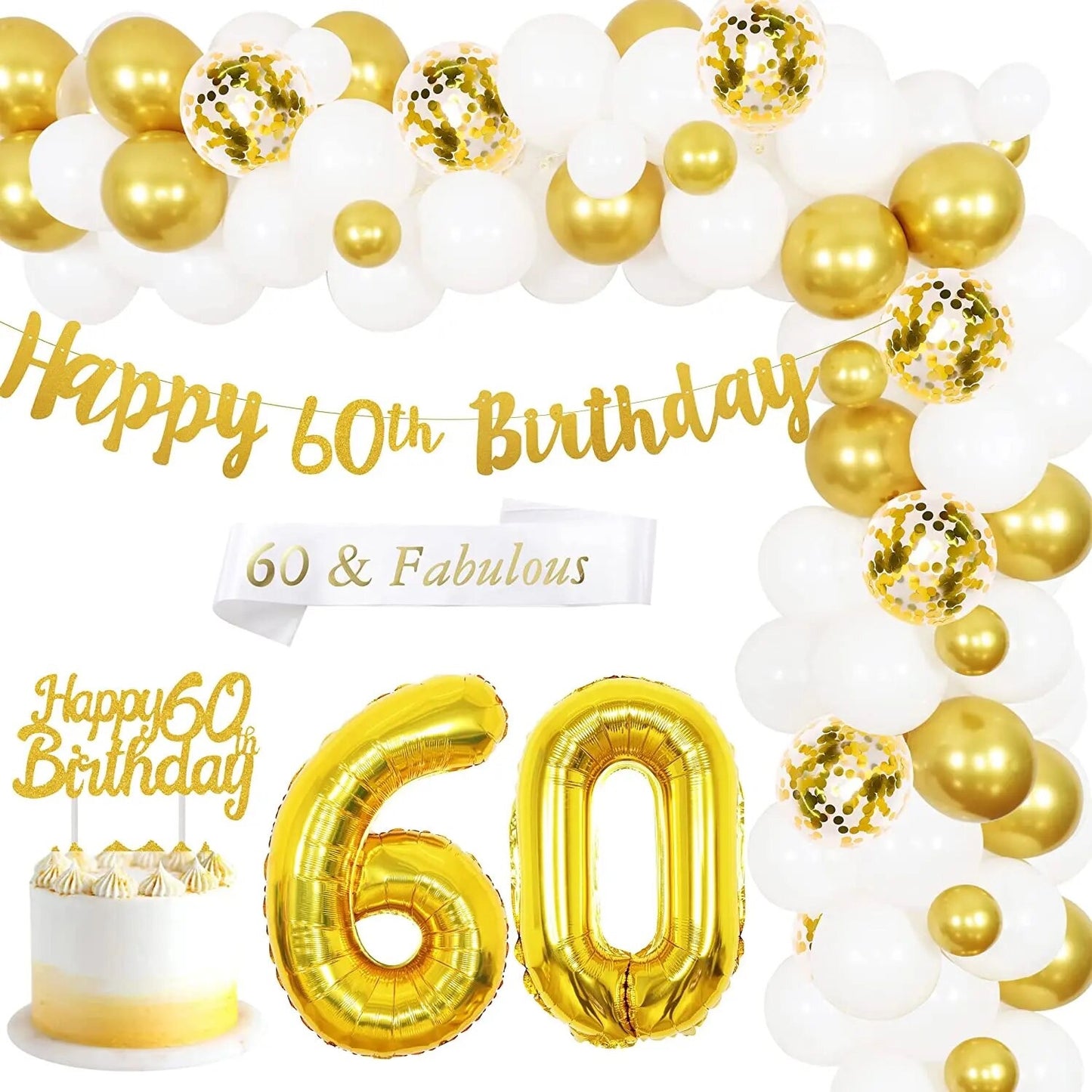 Diamond Decade Celebration: Gold & White 60th Birthday - Party Kit