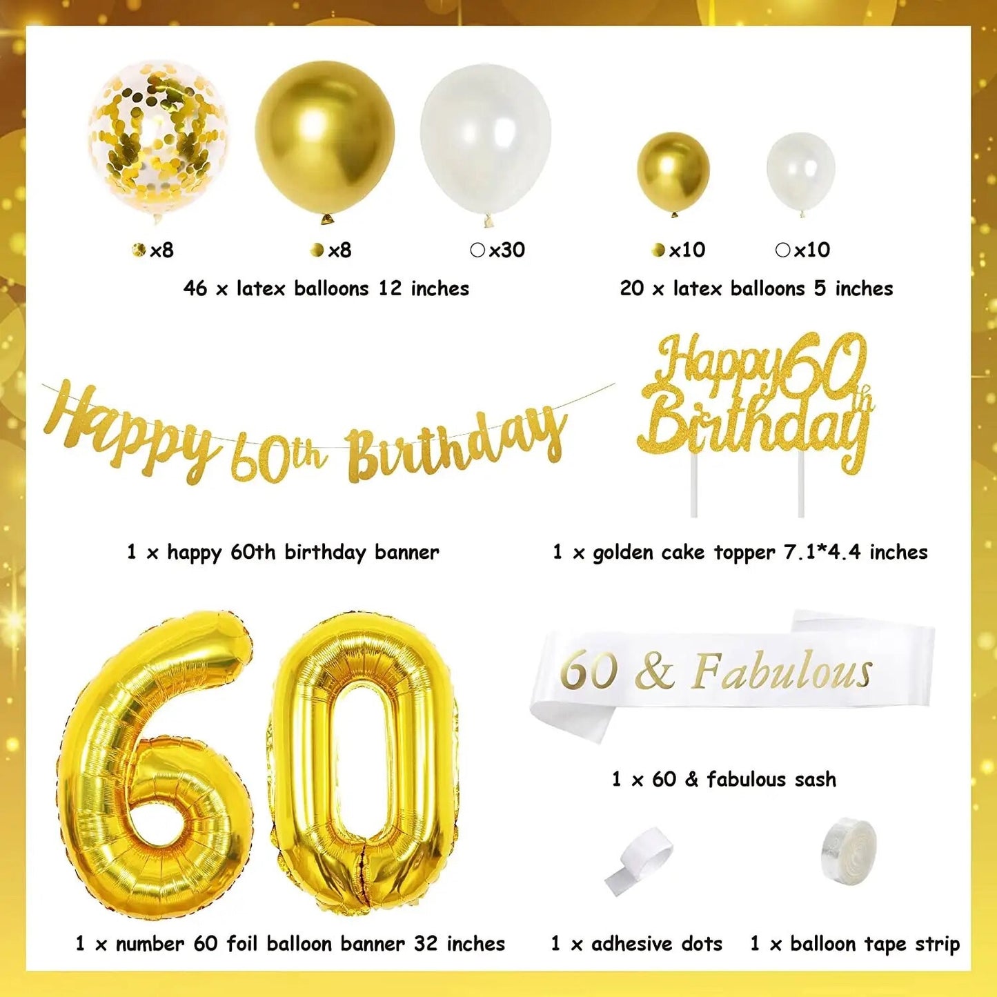 Diamond Decade Celebration: Gold & White 60th Birthday - Party Kit