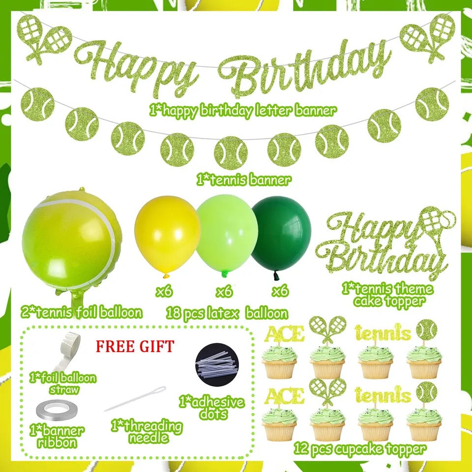 Grand Slam Tennis Theme Birthday Party Green Yellow - Party Kit