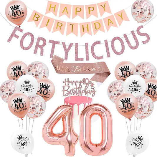 Fortylicious 40th Rose Gold Birthday Theme - Party Kit