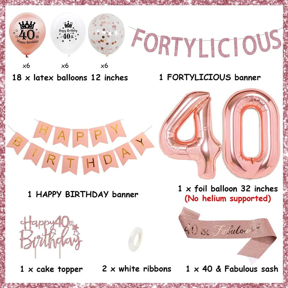 Fortylicious 40th Rose Gold Birthday Theme - Party Kit